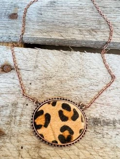 Southern Grace New Arrivals Western Leopard Oval Gold Pendant Necklace