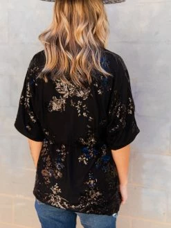 D & J Industries Sequin Secret Top - Black Clothing