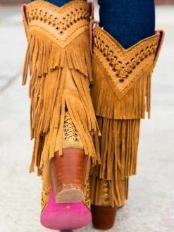 Alig Tannery New Arrivals All Around The Fringe — Cowgirl Boots With Fringe In Tan Leather