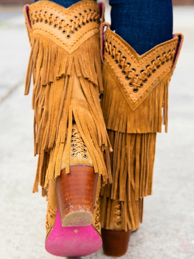 Alig Tannery All Around The Fringe — Wide Calf Western Fringe Boots In Tan Leather 5 Alig Tannery All Around The Fringe — Wide Calf Western Fringe Boots In Tan Leather
