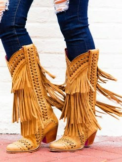 Alig Tannery All Around The Fringe — Wide Calf Western Fringe Boots In Tan Leather 14 Alig Tannery All Around The Fringe — Wide Calf Western Fringe Boots In Tan Leather