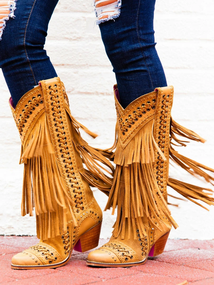 Alig Tannery All Around The Fringe — Wide Calf Western Fringe Boots In Tan Leather 8 Alig Tannery All Around The Fringe — Wide Calf Western Fringe Boots In Tan Leather