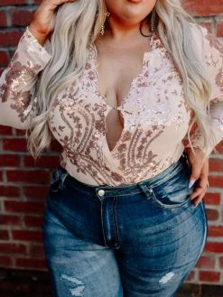 D & J Industries Co., LTD. Enchanted Nights Bodysuit - Rose Gold Tops