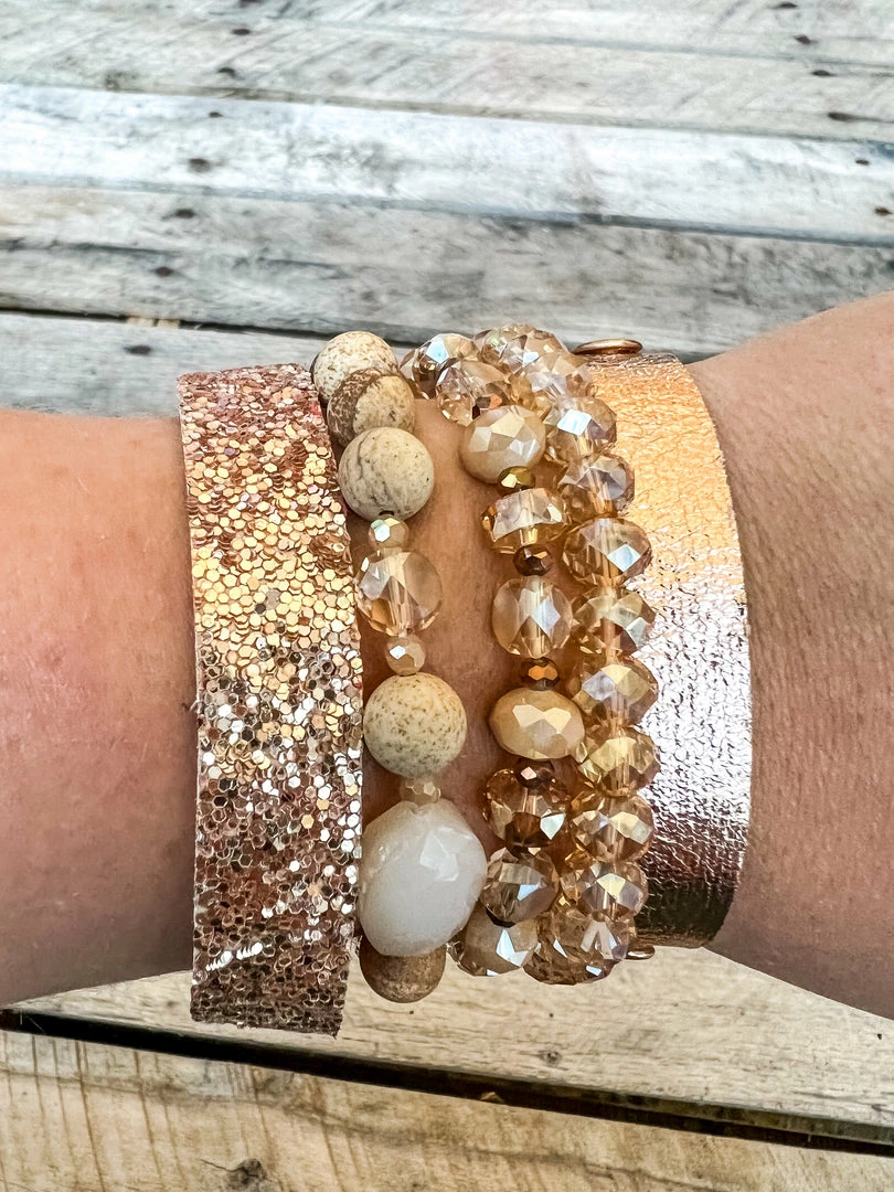 Southern Grace New Arrivals Holiday Everyday Gold And Beige Bracelet Set 3 Southern Grace New Arrivals Holiday Everyday Gold And Beige Bracelet Set