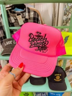 FayCo Neon Pink Beach Please Trucker Hat Summer Fried Swimwear
