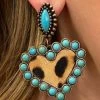 Southern Grace Leopard Turquoise Stoned Heart Dangle Earrings New Arrivals