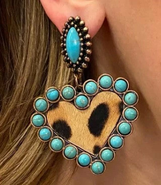 Southern Grace Leopard Turquoise Stoned Heart Dangle Earrings New Arrivals 3 Southern Grace Leopard Turquoise Stoned Heart Dangle Earrings New Arrivals
