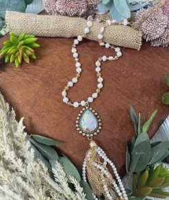 Southern Grace Shine So Bright Iridescent Oval Crystal Beaded Gold Necklace