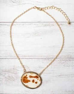 Southern Grace Cowhide Oval Pendant Gold Necklace New Arrivals
