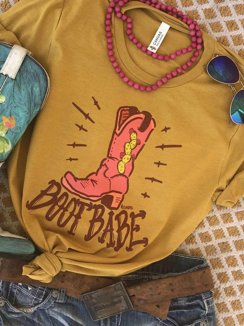 Miss Mud Pie Tees Boot Babe Tee - Mustard 3 Miss Mud Pie Tees Boot Babe Tee - Mustard