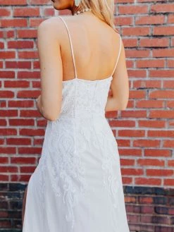 D & J Industries Champagne Maxi Dress With Lace