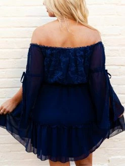 D & J Industries Cheerful Wishes — Off The Shoulder Dress In Navy Blue Clothing