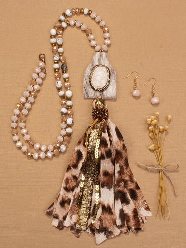 Your Fashion Wholesale Cow Hide Tassel Necklace - Beige 5 Your Fashion Wholesale Cow Hide Tassel Necklace - Beige