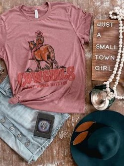 Miss Mud Pie Cowgirls Just Wanna Have Fun Tee - Mauve Clothing