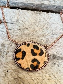 Southern Grace New Arrivals Western Leopard Oval Gold Pendant Necklace