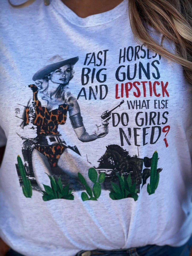 Bling-A-Gogo Tees Fast Horses Big Guns And Lipstick Tee 3 Bling-A-Gogo Tees Fast Horses Big Guns And Lipstick Tee