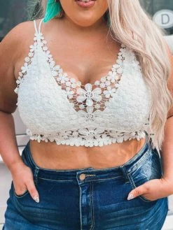 Southern Fried Chics Flirty Floral Bralette - White Bralettes