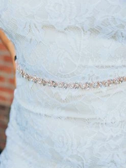 Luxe Apparel Sale! Glistening Rhinestone Flower Belt With Black Sash - Rose Gold