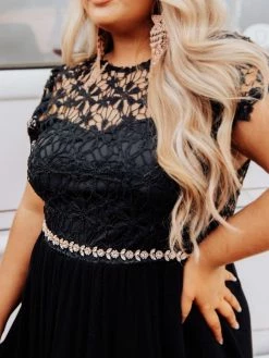 Luxe Apparel Sale! Glistening Rhinestone Flower Belt With Black Sash - Rose Gold