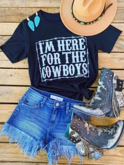 Miss Mud Pie Here For The Cowboys Tee - Black Tees