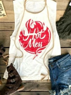Hot Mess Muscle Tank By Country Deep - Natural Tees