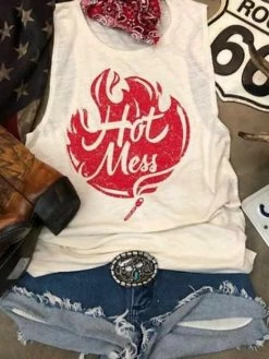 Hot Mess Muscle Tank By Country Deep - Natural Tees