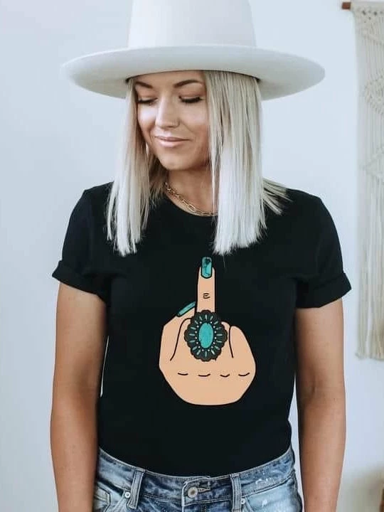 Buckin Barn Turquoise Middle Finger T-shirt 3 Buckin Barn Turquoise Middle Finger T-shirt