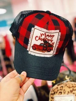 Luxe Apparel Truckin' Into Christmas Buffalo Plaid Trucker Hat