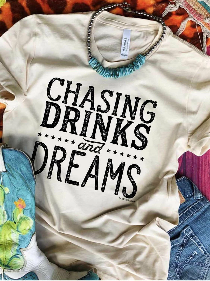 Miss Mud Pie Clothing Chasing Drinks And Dreams T-shirt - Cream 3 Miss Mud Pie Clothing Chasing Drinks And Dreams T-shirt - Cream