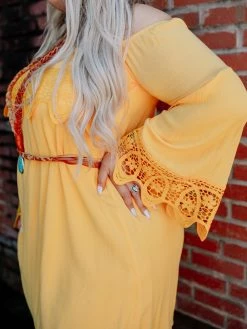 D & J Industries Lace Talk About It Tunic Dress - Mustard Clothing