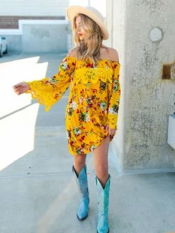 D & J Industries Lace Talk About It Tunic Dress - Mustard Floral 10 D & J Industries Lace Talk About It Tunic Dress - Mustard Floral