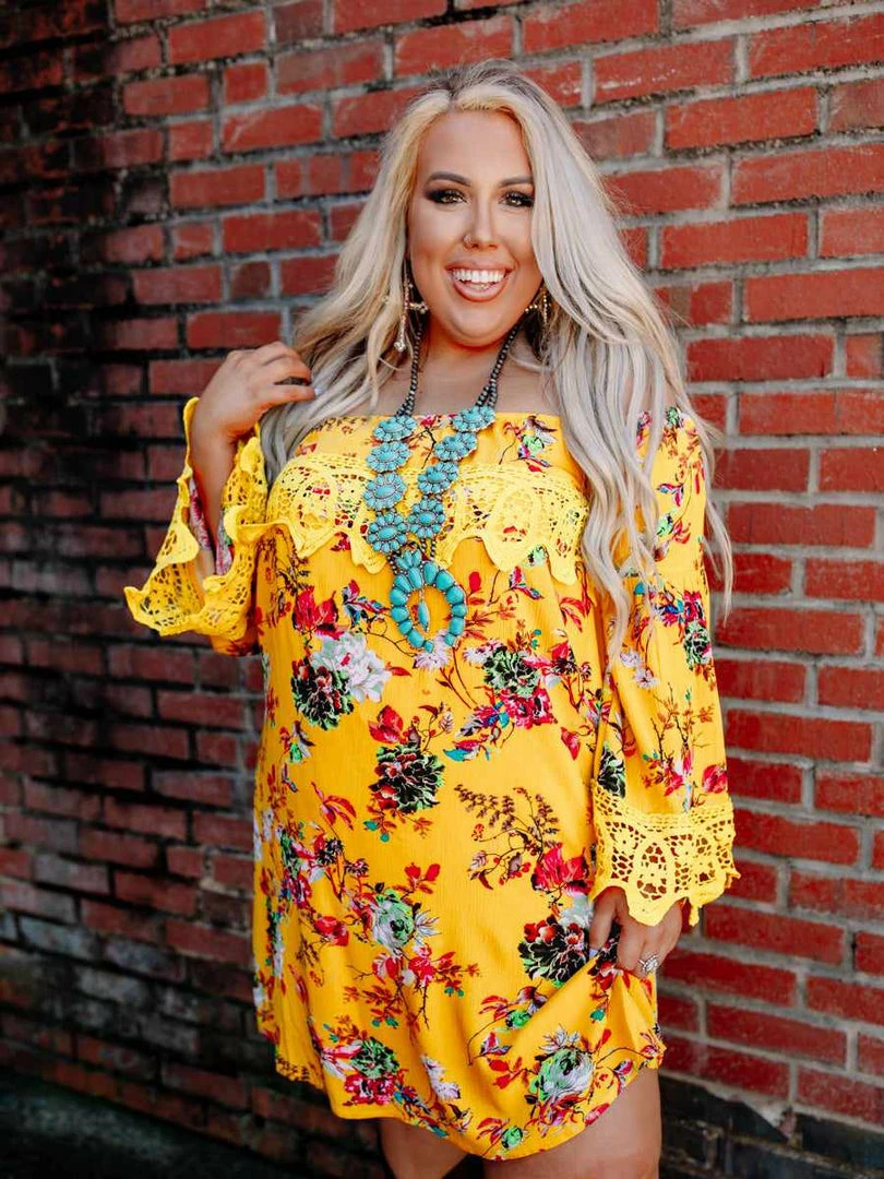 D & J Industries Lace Talk About It Tunic Dress - Mustard Floral 7 D & J Industries Lace Talk About It Tunic Dress - Mustard Floral