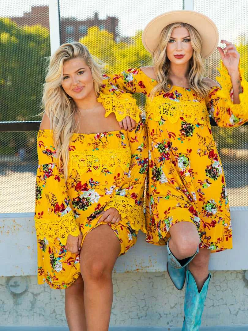 D & J Industries Lace Talk About It Tunic Dress - Mustard Floral 3 D & J Industries Lace Talk About It Tunic Dress - Mustard Floral