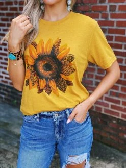 Miss Mud Pie Tees Leopard Sunflower Tee - Mustard