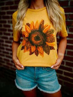 Miss Mud Pie Tees Leopard Sunflower Tee - Mustard
