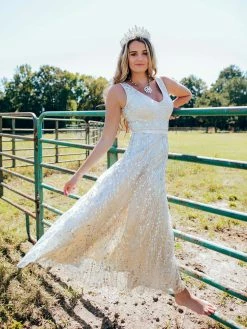 D & J Industries Maxi Champagne Sequin Dress