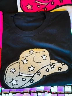 Bling-A-Gogo Cowgirl Star Patch T-shirt - Black Clothing