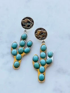 Southern Grace New Arrivals Walking The Turquoise Trails Cactus Earrings