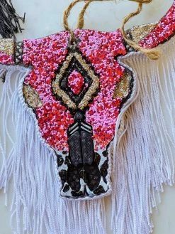 Southern Custom Designs New Arrivals Pink Glitter And Fringe Steer Freshie