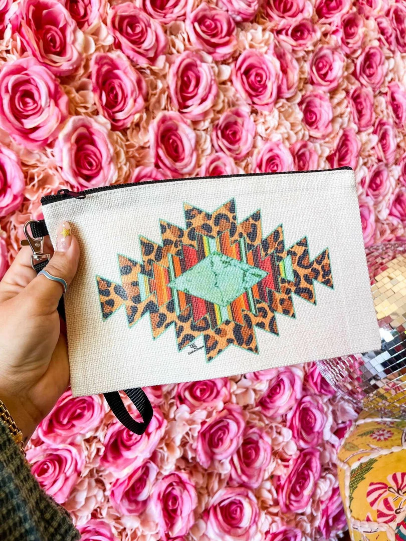 4B Custom Designs LLC New Arrivals Leopard Aztec Makeup Bag 3 4B Custom Designs LLC New Arrivals Leopard Aztec Makeup Bag