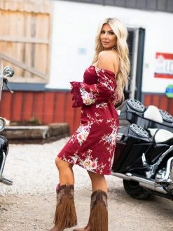 D & J Industries Lace Talk About It Tunic Dress - Wine Floral New Arrivals