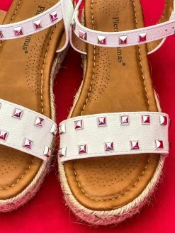 Olem Shoe Corporation New Arrivals Stoned In White Platform Sandals