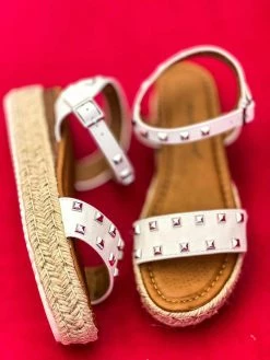 Olem Shoe Corporation New Arrivals Stoned In White Platform Sandals