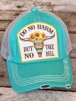Southern Grace Do No Harm Serape Bull Distressed Turquoise Hat
