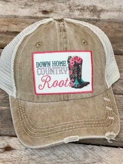 Southern Grace Down Home Country Roots Patch Distressed Tan Hat