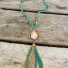 Southern Grace New Arrivals Shine So Bright Iridescent Oval Gold Crystal Turquoise Beaded Necklace