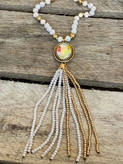 Southern Grace Crash My Party Iridescent Oval Crystal Beaded Gold Chain Necklace