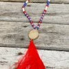 Southern Grace Good Times Red Tassel Mixed With Tan Lines And Rose Gold Beaded Necklace New Arrivals