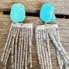 Southern Grace Let's Go Girls Turquoise White Cowhide Fringe Earrings