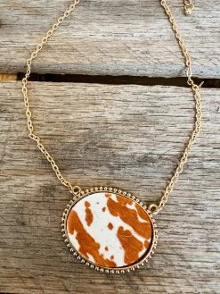 Southern Grace Cowhide Oval Pendant Gold Necklace New Arrivals